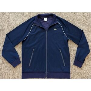 Lacoste Full Zip Track Jacket Men Sz6/XL Blue Cotton Stretch Mock Neck Crocodile
